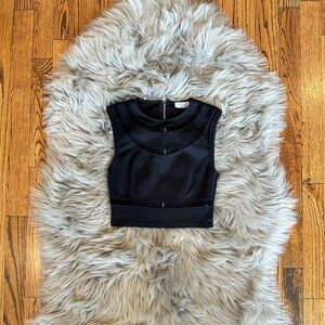 Black High Neck Crop Top with Mesh Cutouts